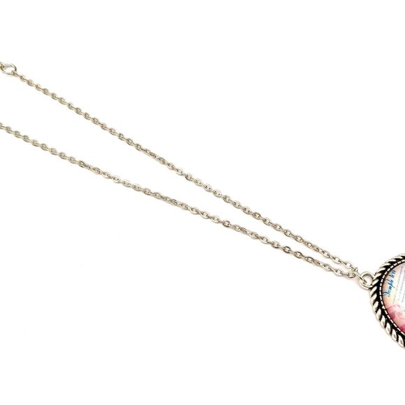 Floral Printed Necklace Chain in Antique Silver - Picture 3 of 4